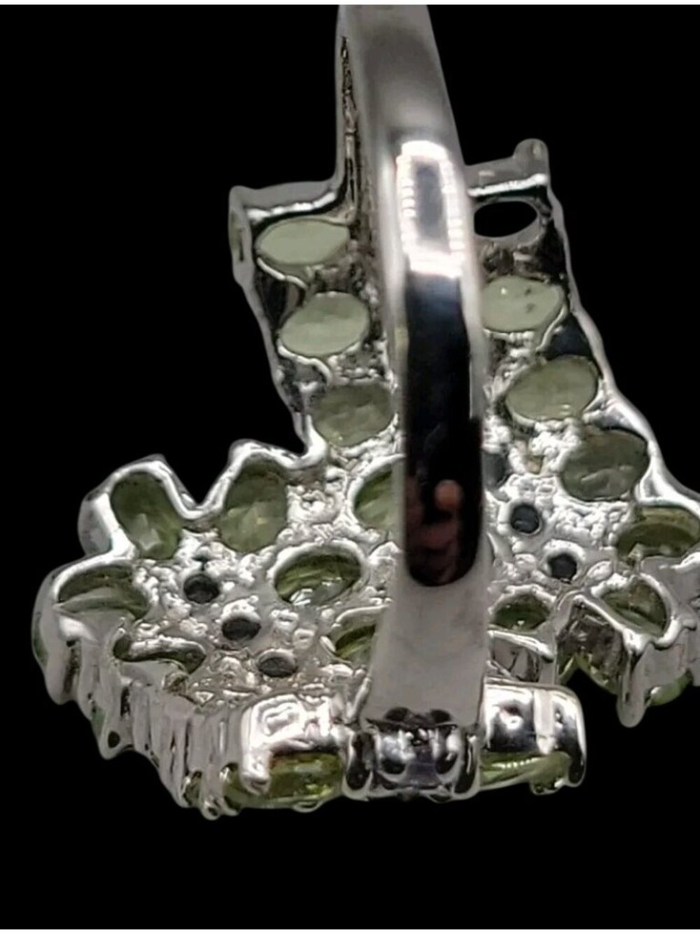Sterling Silver 925 Peridot Tanzanite Bypass Cluster Ring 9 AS IS Missing Stone - Picture 14 of 14